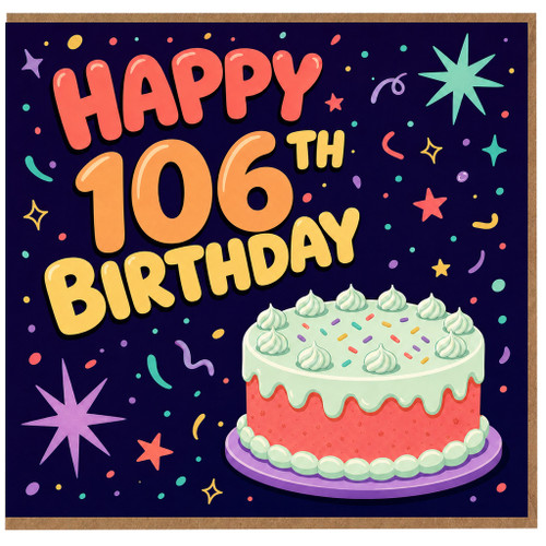 106th Birthday Card, Happy 106th Birthday Cake Design Card