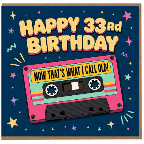33rd Birthday Card, Retro Cassette Tape Happy 33rd Birthday Card