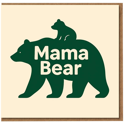 Mama Bear Mother’s Day Card - Cute Bear and Cub Silhouette for Mum, Minimal Green Design