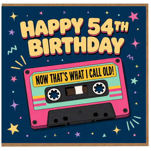 54th Birthday Card, Retro Cassette Happy 54th Birthday Card