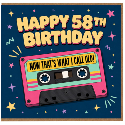 58th Birthday Card, Funny Retro Cassette Design