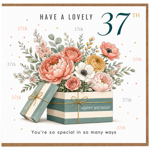 37th Birthday Card, Have a Lovely 37th Birthday Floral Gift Box Card