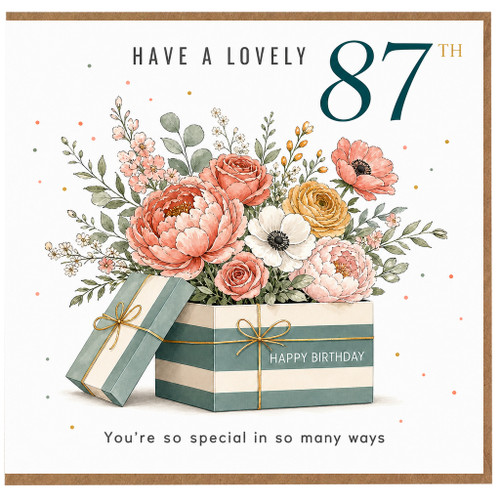 87th Birthday Card, Floral Happy Birthday Card