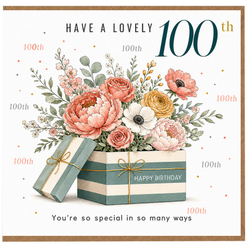 100th Birthday Card, Elegant Floral Happy Birthday Card