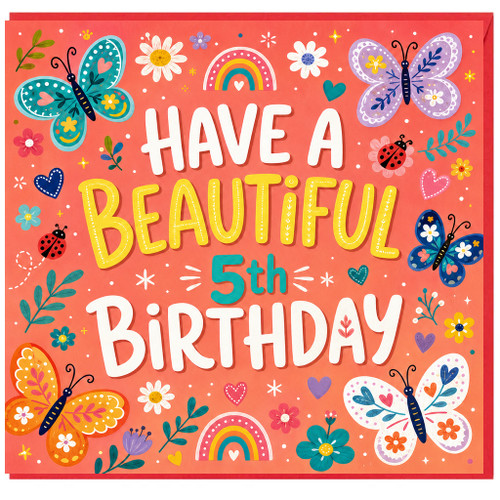 5th Birthday Card, Butterfly and Floral Design