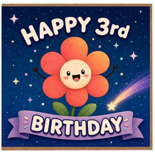 3rd Birthday Card, Cute Flower Design