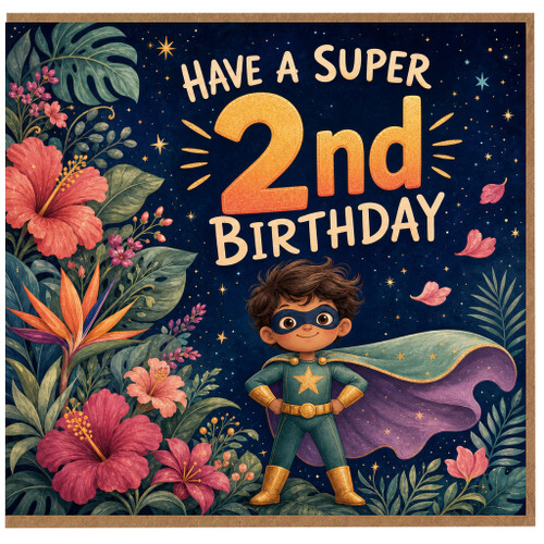 2nd Birthday Card, - Superhero Boy Birthday Card