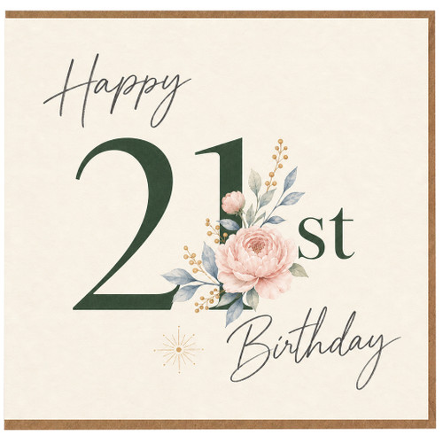 21st Birthday Card, Happy 21st Birthday Floral Card