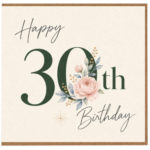 30th Birthday Card, Elegant Floral Happy Birthday Card
