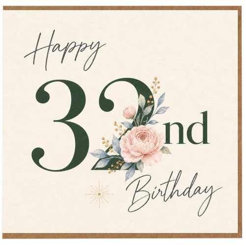 32nd Birthday Card, Happy 32nd Birthday Floral Card