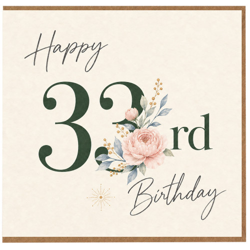 33rd Birthday Card, Elegant Floral Happy Birthday Card