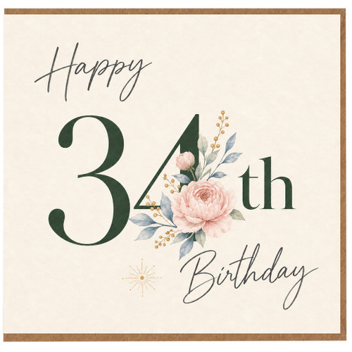 34th Birthday Card, Happy 34th Birthday Floral Card