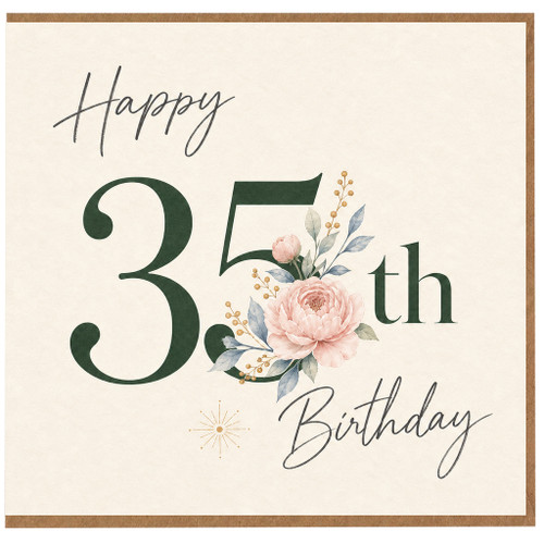 35th Birthday Card, Happy 35th Birthday Floral Greeting Card