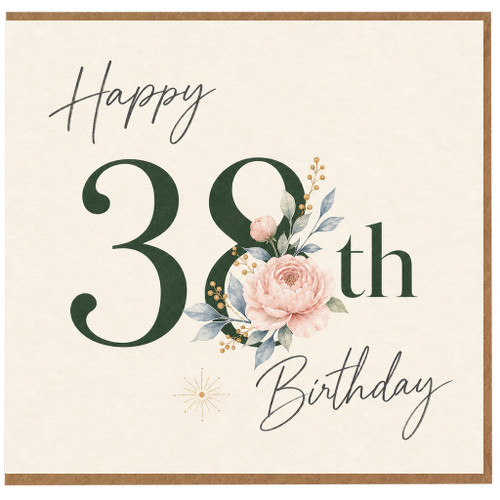 38th Birthday Card, Elegant Floral Happy Birthday Card