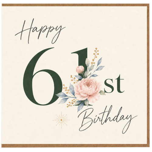 61st Birthday Card, Happy 61st Birthday Floral Greeting Card