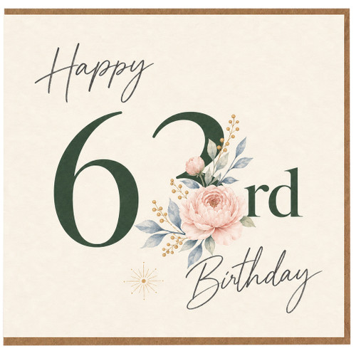 63rd Birthday Card, Floral Happy Birthday Card