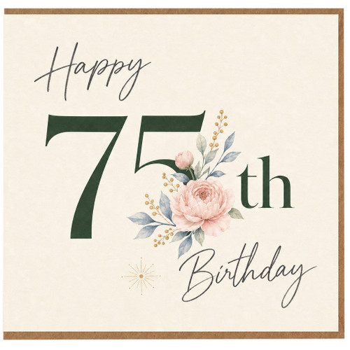 75th Birthday Card, Floral Happy 75th Birthday Card