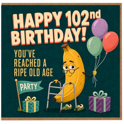 102nd Birthday Card, Funny Humorous Ripe Old Age Birthday Card
