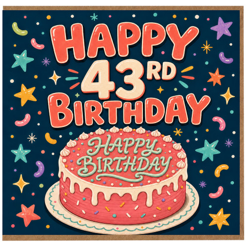 43rd Birthday Card, Happy Birthday Cake Design