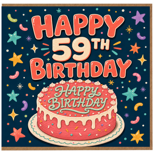 59th Birthday Card, Happy Birthday Cake Design
