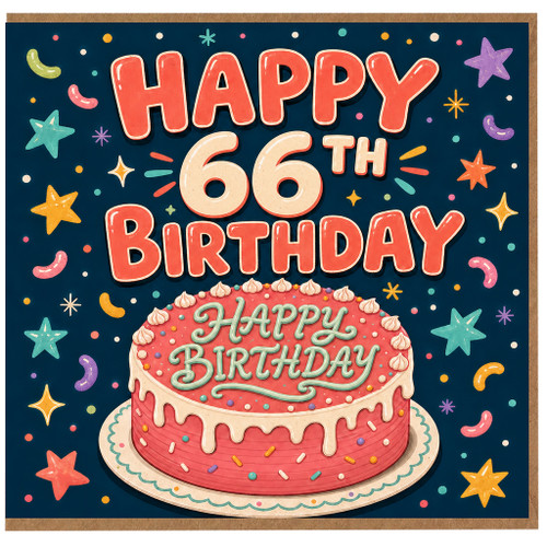 66th Birthday Card, Happy Birthday Cake Design
