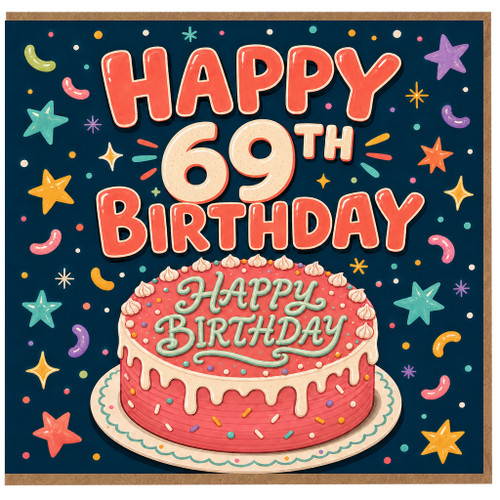 69th Birthday Card, Happy 69th Birthday Cake Design