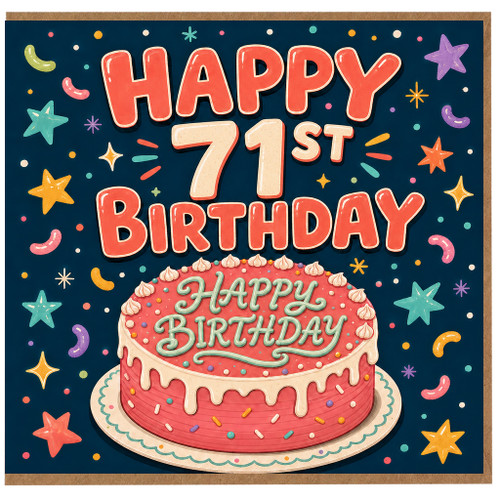 71st Birthday Card, Happy 71st Birthday Cake Design