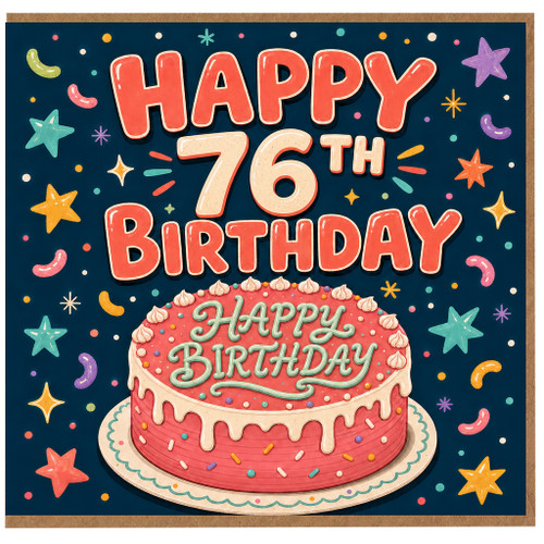 76th Birthday Card, Happy Birthday Cake Design