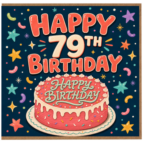 79th Birthday Card, Happy Birthday Cake Design