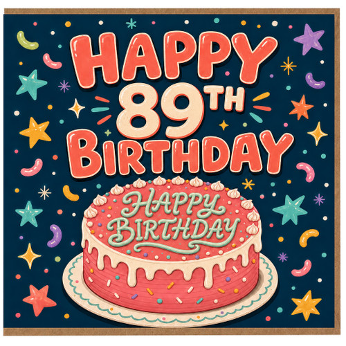 89th Birthday Card, Happy Birthday Cake Design