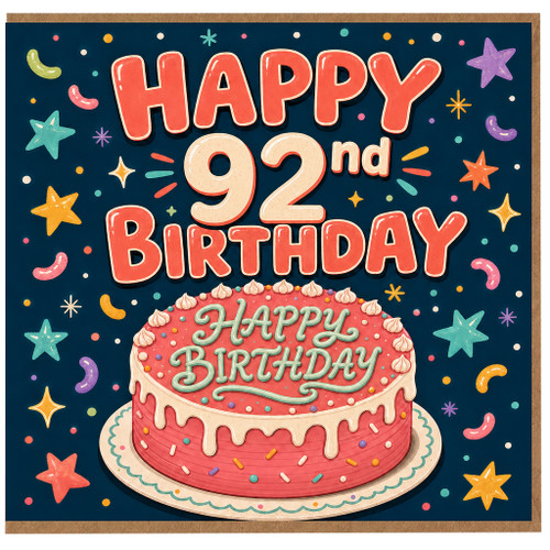 92nd Birthday Card, Happy Birthday Cake Design Card