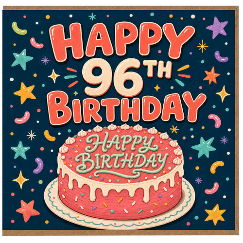 96th Birthday Card, Happy 96th Birthday Cake Design