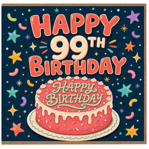 99th Birthday Card, Happy Birthday Cake Design