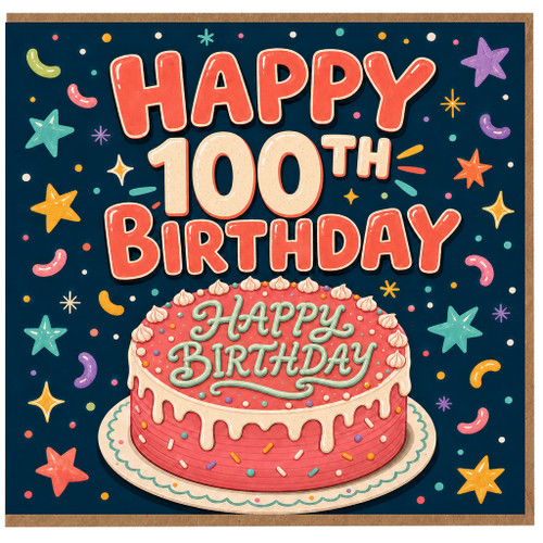 100th Birthday Card, Happy 100th Birthday Card, Birthday Cake Design