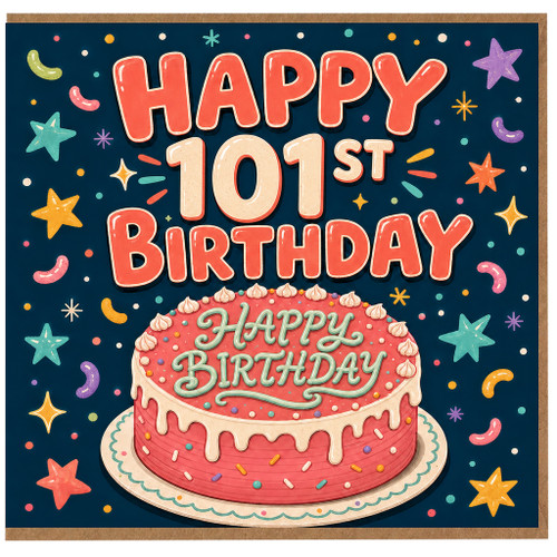 101st Birthday Card, Happy Birthday Cake Design