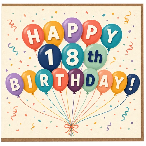 18th Birthday Card, Happy 18th Birthday Balloon Design