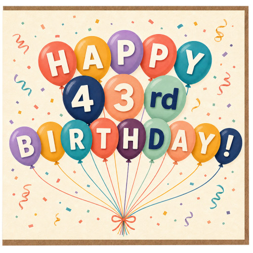 43rd Birthday Card, Happy 43rd Birthday Balloon Design