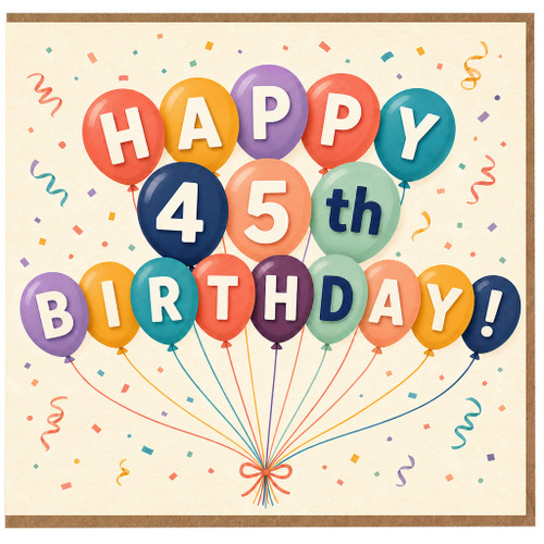 45th Birthday Card, Happy 45th Birthday Balloon Design