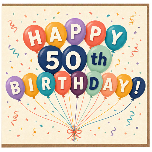 50th Birthday Card, Happy 50th Birthday Balloon Design