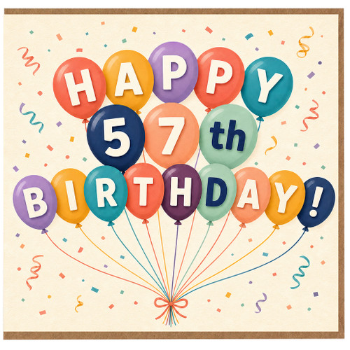 57th Birthday Card, Happy 57th Birthday Balloon Design Card