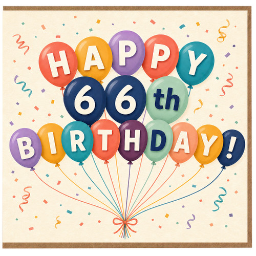 66th Birthday Card, Happy 66th Birthday Balloon Design Card