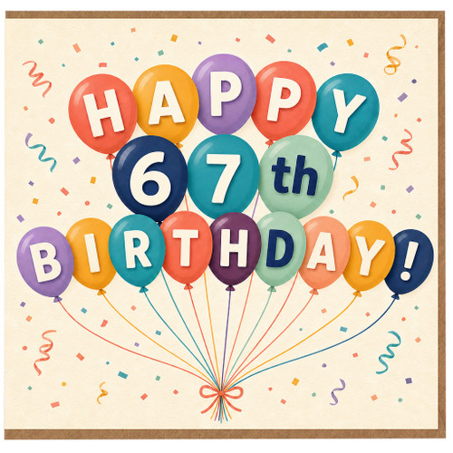 67th Birthday Card, Happy 67th Birthday Balloon Design Card