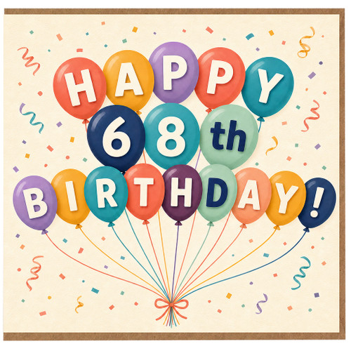 68th Birthday Card, Colourful Balloon Happy 68th Birthday Card