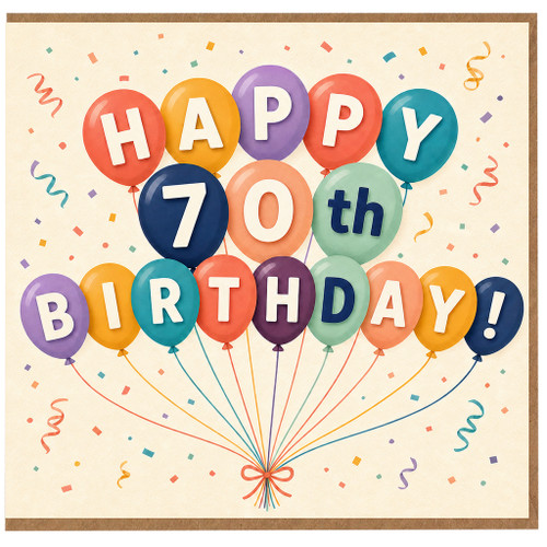 70th Birthday Card, Colourful Balloon Happy 70th Birthday Greeting Card
