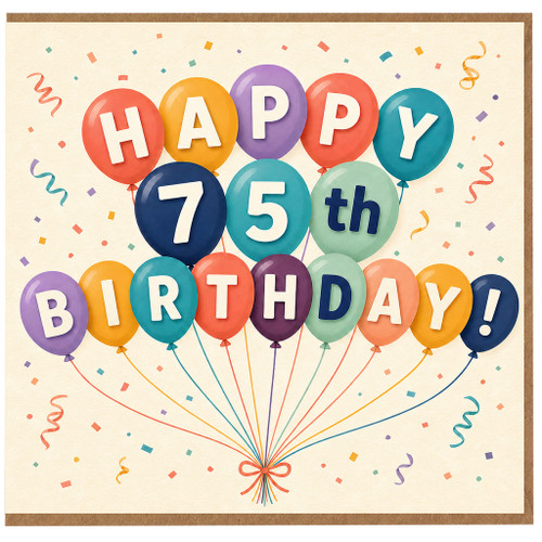 75th Birthday Card, Happy 75th Birthday Balloon Design