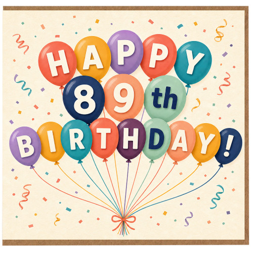 89th Birthday Card, Colourful Balloon Happy 89th Birthday Card