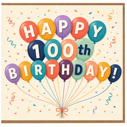 100th Birthday Card, Colourful Balloon Happy Birthday Card