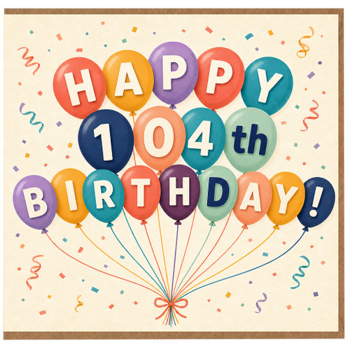 104th Birthday Card, Happy 104th Birthday Balloon Design