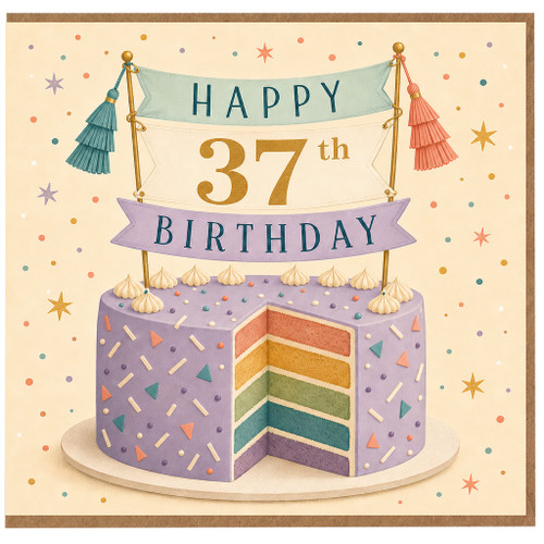 37th Birthday Card, Happy 37th Birthday Cake Design Card