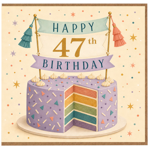 47th Birthday Card, Happy 47th Birthday Cake Design Card